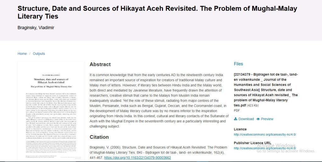 Structure, Date and Sources of Hikayat Aceh Revisited. The Problem of Mughal-Malay Literary Ties